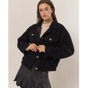 HYFVE Sherpa Button-Front Black Jacket